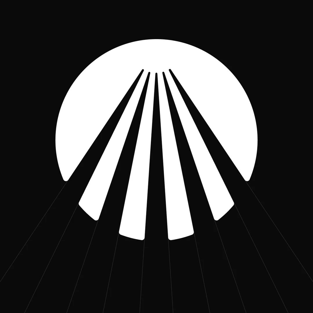 The Atlas Pay mark: white rays from a single origin inside a circle, with lines extending past it