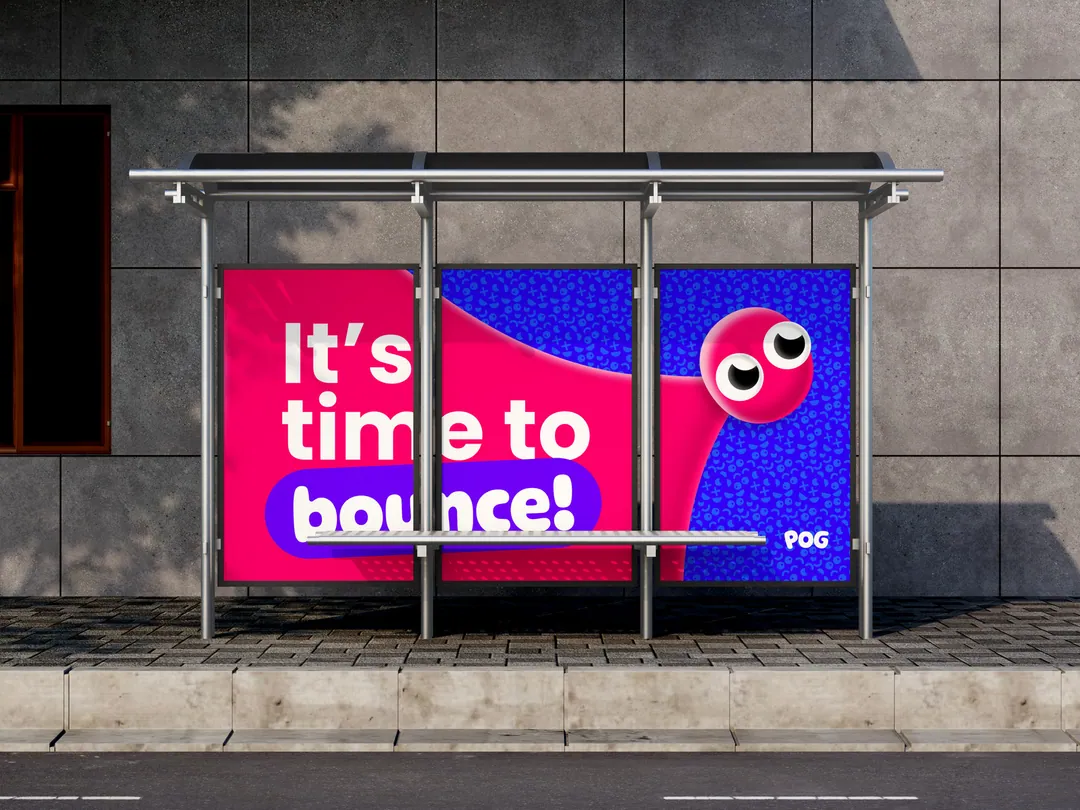 Bus shelter billboard: It's time to bounce, with the POG face