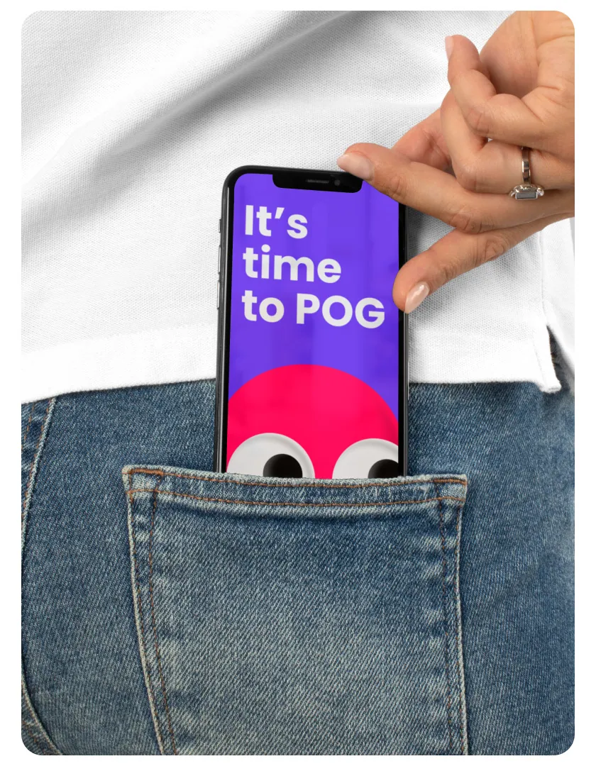 Phone showing the POG character in 3D