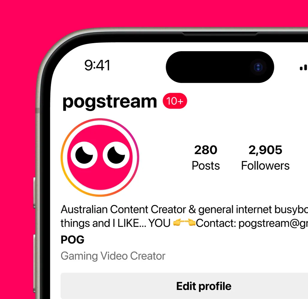 The pogstream Instagram profile with the POG face as avatar